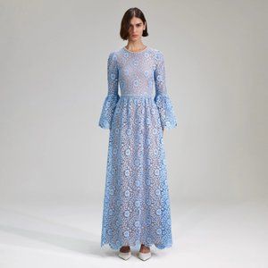 Self-Portrait Blue Rose Lace Maxi Dress, size US 6 (UK 10)